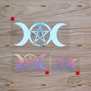 Wicca Pagan Witch Triple Moon Vinyl Decal Sticker - 3 Pack Holographic Iridescent, 3 Inches, 4 Inches, 6 Inches - Die Cut No Background 05151