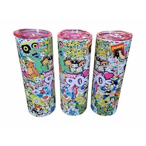 Love the 90s Nineties 1990 Cartoon Deluxe Custom Tumbler 20oz Skinny Straight Insulated Tumbler with Colored Lid,Straw, and Rubber Anti-slip bottom.