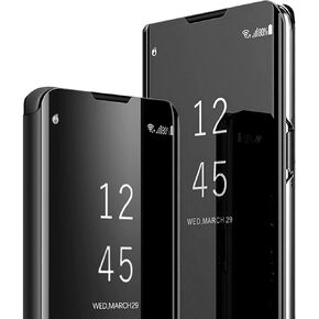 Compatible with Samsung Galaxy A15 Case Flip Leather Cover Clear S-View Mirror Shockproof Cover with Kickstand Anti-Scratch Protective Phone Cases Cover for Samsung A15 5G (Black)