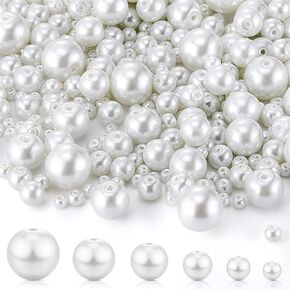 Sureio 1000 Pcs Glass Pearl Beads for Jewelry Making 6 Sizes Seed Pearl Bulk Tiny Satin Luster Round Loose Faux Pearl Beads with Holes Beads for DIY Necklace Bracelet Earring Decor(White)