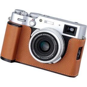 Camera Half Case for Fujifilm Fuji X100VI,Vintage Metal Genuine Leather Instant Camera Protective Cases Stylish Portable Shockproof (Black)