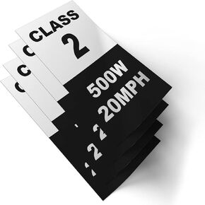 Electric Bicycle Frame Identification Class Number Stickers Decals - Class 2 500W 20MPH Weatherproof vinyl stickers set - Electric bike stickers class number sign mark - 4 Removable Sticker e-bike