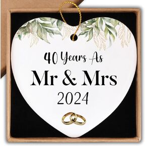 40 Year Marriage Ornament Keepsake Sign Heart Plaque 40th Wedding for Him Her Couple Husband Wife 40 Years as Mr & Mrs 2024