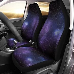 Automotive Interior Accessories 2 Pack, Blue Dreamy Galaxy Printed Thin Breathable Front Seat Cover Fit for Most Car Sedan SUV
