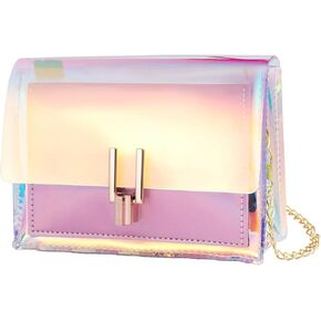 KESYOO Holographic Purse Iridescent Purse Transparent Shoulder Bag Clear Crossbody Bag Fashion Mini Handbag Cute Mini Bag Jelly Purses Chain Bags for Women Girls Ladies 1PC