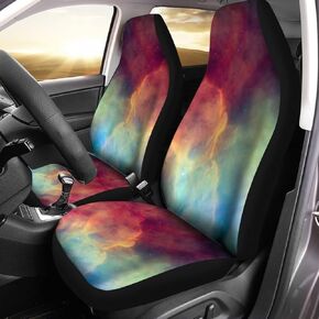 Automotive Interior Accessories 2 Pack, Blue Dreamy Galaxy Printed Thin Breathable Front Seat Cover Fit for Most Car Sedan SUV
