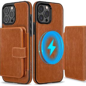 LOHASIC Wallet Case for iPhone 15 Pro Max, Compatible with Mag-Safe, 6 Card Holder, Magnetic Back, Vintage PU Leather ProMax Phone Cover Men Women, 6.7 Inch, 5G, 2023 - Brown