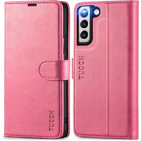TUCCH Case Wallet for Galaxy S22 Plus 5G, Magnetic PU Leather Stand [RFID Blocking] Card Slot Protective Folio Cover with [TPU Shockproof Interior Case] Compatible with Galaxy S22+ 6.6-Inch, Hot Pink