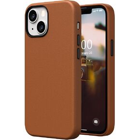 SURPHY Compatible with iPhone 13 Mini Case, Premium Faux Leather Phone Case (with Metallic Buttons & Microfiber Lining) for 13 Mini (5.4 inch 2021), Brown