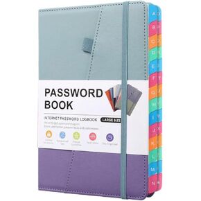PASSWORD BOOK-A5 Letter-Tag Password Notebook - Computer and Website Login Password Organizer and Manager - 240 Pages with Inner Pocket - 8.4x5.9 Inches (Cyan Blue)