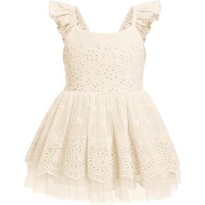 OBEEII First Birthday Outfit Girl Baby Flutter Sleeve Boho Floral Lace Tutu Dress Party Wedding Cake Smash Photoshoot Dress