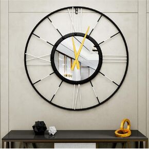 Modern Mirror Wall Clock, Large Vintage Retro Wall Decor, Metal Frame Big Silent Non Ticking Clock for Living Room Decor, Kitchen, Bedroom, Study Decoration, 24 Inch