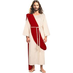 Men's Jesus Costume Christian Biblical Religious Robe Medieval Missionary Outfits Halloween Cosplay Cloak
