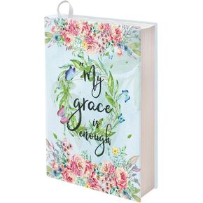 Pink Floral Book Cover for Paperback Bible, Dustproof Book Sleeve for Hardcover Easy to Install Novels Protector with Ribbon - My Grace is Enough Print