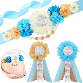 JOYMEMO Green Boho Pampas Grass Baby Shower Maternity Sash Kit - Pampas Floral Belly Belt and Mom to Be & Dad to Be Corsage Pins, Pregnancy New Parents Photo Props Party Supplies in Saudi Arabia