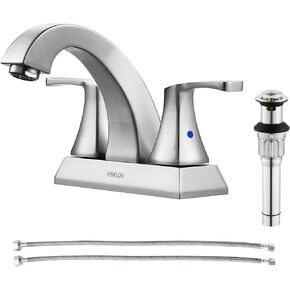 PARLOS 2 Handles Bathroom Faucet with Metal Pop-up Drain and Faucet Supply Lines, Brushed Gold, 1.2 GPM