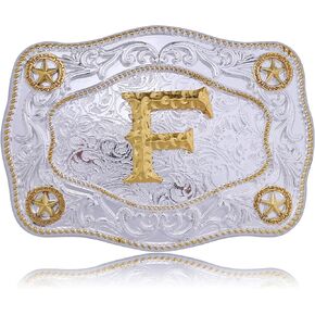 Belt Buckles Men Initial Letter ABCD to Z Western Belt Buckle Large Gold Rodeo Cowboy Belts for Men Women