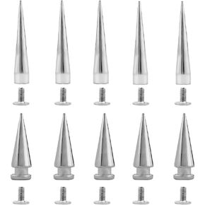 GORGECRAFT 30 Sets 2 Sizes 20MM 40MM Spike Studs Silver Cone Punk Round Spikes Rivets Large Screwback Studs Screw on Cone Long Metal Spikes for DIY Crafts Clothing Jackets Leather Shoes