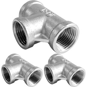 Stainless Steel Tee Pipe Fitting 3/4" x 3/4" x 3/4" NPT Female Threaded T Shaped Coupling 3PCS