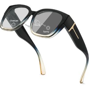 نظارات شمسية Myiaur Photochromic Fit Over النظارات الشمسية، حماية من الأشعة فوق البنفسجية 400، نظارات شمسية متعددة الاستخدام ليلاً ونهارًا، مثالية للقيادة وللاستخدام اليومي in Kuwait