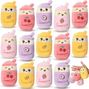 Jerify 16 Pcs Boba Tea Keychain Plush Bubble Tea Stuffed Animal Milk Tea Boba Plush Toy for Birthday Party Boba Lover