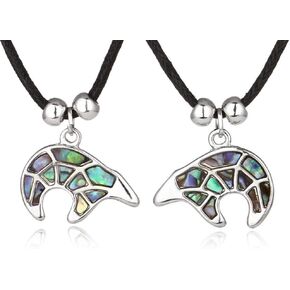 Abalone Shell Polar Bear Necklaces Silver for Women & Men on Wax Black Cord/Stainless Steel Chain (Little Polar Bear)