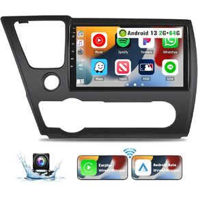 UNITOPSCI 2G+64G for Honda Civic 2000-2005 Android Car Stereo Radio Wireless Apple CarPlay & Android Auto GPS Navigation Head Unit 9 Inch Touchscreen Bluetooth WiFi FM/RDS HiFi SWC +Backup Camera Mic