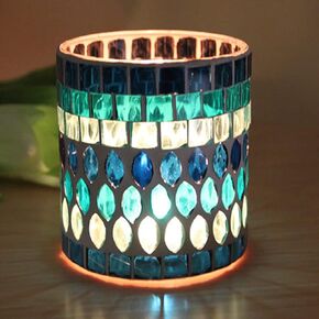 Glass Candle Holder Votive Mosaic Tealight Holder Handmade Glass Tea Light Holder for Home Decoration Blue Craft Decorative for Wedding,