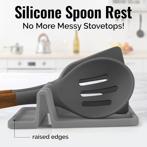 Zulay Kitchen Silicone Utensil Rest - BPA-Free, Durable Spoon Rest with Drip Pad - Heat-Resistant Spoon Rest for Stove Top - Spoon Rest for Kitchen Counter - Kitchen Gadgets & Kitchen Utensils Holder in Kuwait