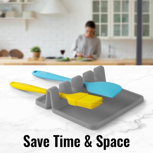 Zulay Kitchen Silicone Utensil Rest - BPA-Free, Durable Spoon Rest with Drip Pad - Heat-Resistant Spoon Rest for Stove Top - Spoon Rest for Kitchen Counter - Kitchen Gadgets & Kitchen Utensils Holder in Kuwait