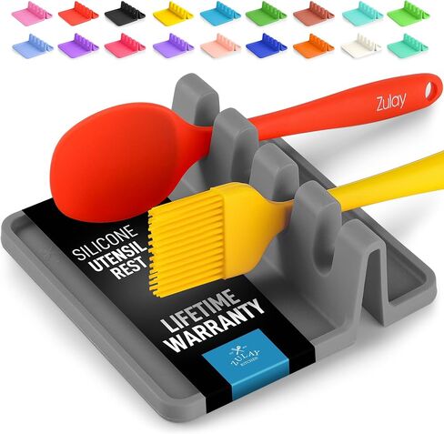 Zulay Kitchen Silicone Utensil Rest - BPA-Free, Durable Spoon Rest with Drip Pad - Heat-Resistant Spoon Rest for Stove Top - Spoon Rest for Kitchen Counter - Kitchen Gadgets & Kitchen Utensils Holder in Kuwait