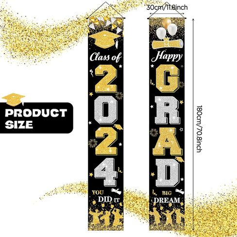 2024 Graduation Party Decorations Banner Black Gold Graduation Door Banner Class of 2024 Happy Grad Porch Hanging Banner Sign for 2024 Graduation Indoor Outdoor Door Wall Yard Decor in Saudi Arabia