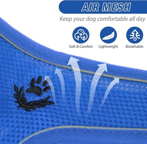 مجموعة حزام ومقود للكلاب الشبكية الناعمة من PUPTECK للكلاب الصغيرة والمتوسطة، سترة مبطنة عاكسة وقابلة للتعديل، حزام مانع للسحب والهروب، أزرق M in Kuwait