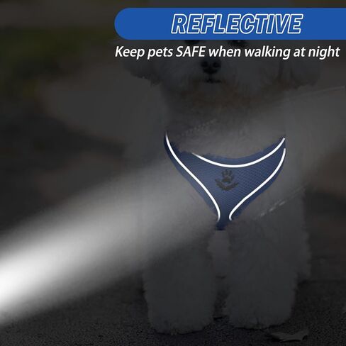 مجموعة حزام ومقود للكلاب الشبكية الناعمة من PUPTECK للكلاب الصغيرة والمتوسطة، سترة مبطنة عاكسة وقابلة للتعديل، حزام مانع للسحب والهروب، أزرق M in Kuwait
