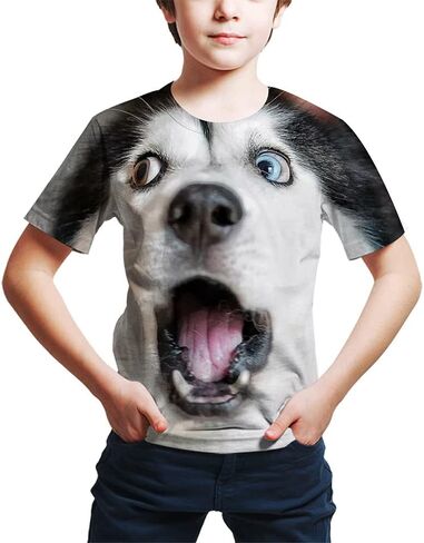 Kids Print 3D Dog Face T-Shirt Funny Graphic Pattern Tees Shirts for Youth Boys Girls 4-14 Years in Saudi Arabia