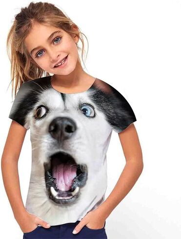 Kids Print 3D Dog Face T-Shirt Funny Graphic Pattern Tees Shirts for Youth Boys Girls 4-14 Years in Saudi Arabia