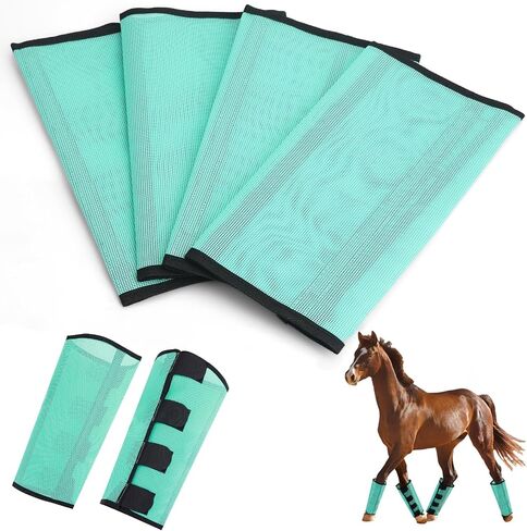 Mesh Fly Boots，Mesh Horse Fly Boots Protective Horse Leg ，Horse Leggings， Breathable Plastic Mesh (Set of 4) (Green) in Saudi Arabia