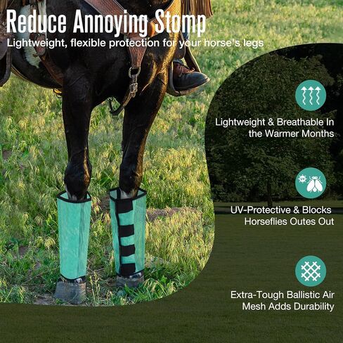 Mesh Fly Boots，Mesh Horse Fly Boots Protective Horse Leg ，Horse Leggings， Breathable Plastic Mesh (Set of 4) (Green) in Saudi Arabia