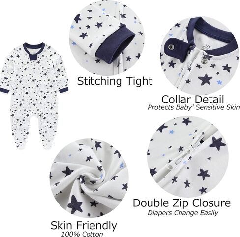 MAMIMAKA Baby Boy Girls Clothes 2-Way Zip Footed Long Sleeve 100% Cotton,Newborn Caps and Scratch Mittens Set 0-6 Months in Saudi Arabia