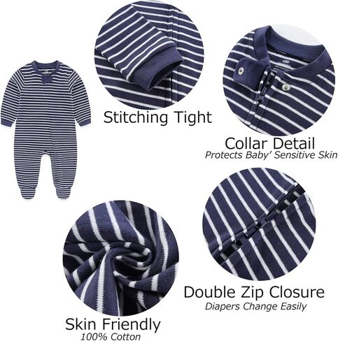 MAMIMAKA Baby Boy Girls Clothes 2-Way Zip Footed Long Sleeve 100% Cotton,Newborn Caps and Scratch Mittens Set 0-6 Months in Saudi Arabia