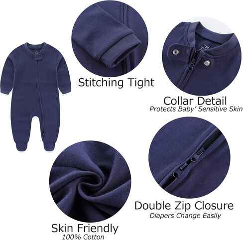 MAMIMAKA Baby Boy Girls Clothes 2-Way Zip Footed Long Sleeve 100% Cotton,Newborn Caps and Scratch Mittens Set 0-6 Months in Saudi Arabia