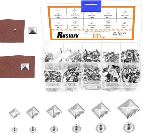 Rustark 150 Sets 6 Sizes 6mm 7mm 8mm 9mm 10mm 12mm Antique Brass Pyramid Rivet Square Leather Rivets Kit Metal Studs Pyramid Rapid Rivet Studs Assortment Kit for DIY Leather Craft Decorations in Saudi Arabia