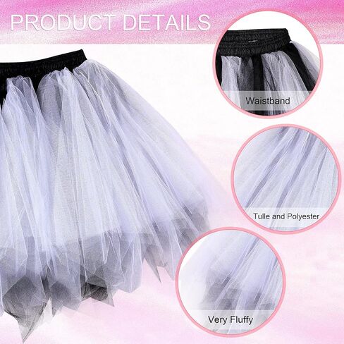 2 Pieces Halloween Tutu Skirt Vintage Short Tulle Tutu Skirt Layered Tulle Petticoat Ballet Bubble Skirt Mesh Layered Dress Dance Skirts for Women Girls 1950s Cosplay Party Costume White and Black in Saudi Arabia