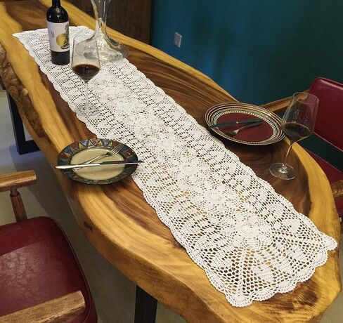 Beige Handmade Crochet Doilies Cotton Table Runner Lace Doilies Doily Rectangle Dresser Scarves for bedrooms,16 by 24 Inches. in Kuwait