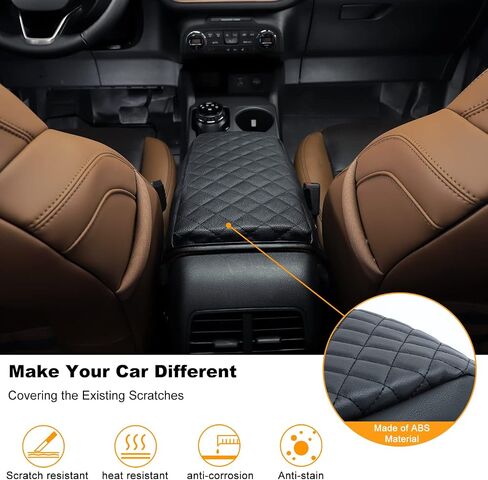 Center Console Cover Armrest Box Leather Cover Car Armrest Storage Box Mat Cover Center Console Pad for Bronco Sports 2021 2022+ Interior Accessories (Black) in Saudi Arabia