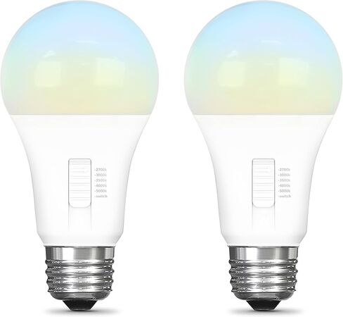 لمبة إضاءة LED A19 كهربائية من Feit، ما يعادل 100 وات، غير قابلة للتعتيم، 5CCT، قاعدة متوسطة E26، 90 CRI، 1500 لومن، لمبة إضاءة قياسية مع مفتاح تشغيل لمبة، عمر 13 عامًا، OM100/5CCT/15KLED/2، عبوتان in Kuwait