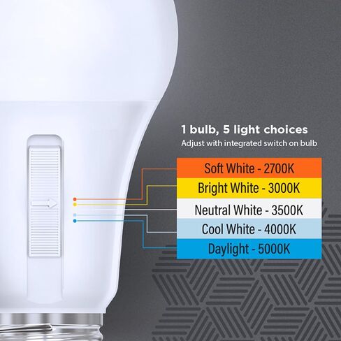 لمبة إضاءة LED A19 كهربائية من Feit، ما يعادل 100 وات، غير قابلة للتعتيم، 5CCT، قاعدة متوسطة E26، 90 CRI، 1500 لومن، لمبة إضاءة قياسية مع مفتاح تشغيل لمبة، عمر 13 عامًا، OM100/5CCT/15KLED/2، عبوتان in Kuwait