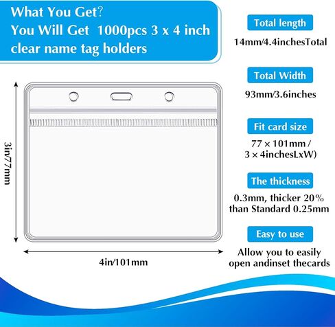 Tinlade 4.53 x 3.94 Inches Bulk Extra Thick Horizontal ID Card Name Tag Badge Holder with Waterproof Type Resealable Zip(1000 Pcs) in Saudi Arabia