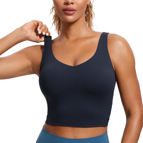 CRZ YOGA Butterluxe Womens V Neck Longline Sports Bra - Padded Workout Crop Tank Top with Built in Bra in Saudi Arabia