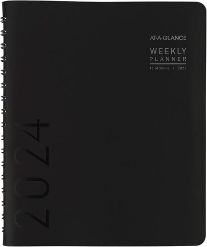 AT-A-GLANCE 2024 Monthly Planner, 7" x 8-3/4", Medium, Monthly Tabs, Faux Leather, Contemporary Lite, Black (70545X0524) in Saudi Arabia